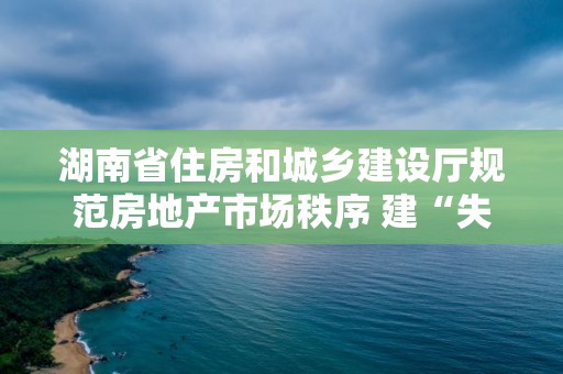 湖南省住房和城鄉建設廳規范房地產市場秩序 建“失信黑名單”實施聯合懲戒