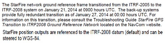 再論WGS84、ITRF2008及NavCom StarFire