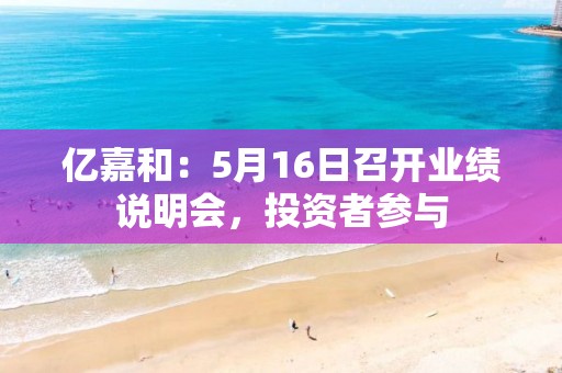 億嘉和：5月16日召開業績說明會，投資者參與